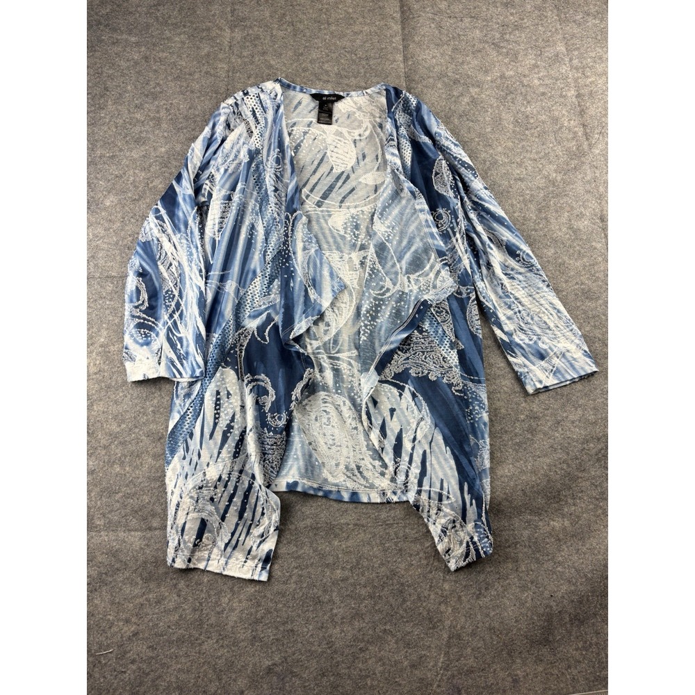 Ali Miles Womens M Cardigan Abstract Hi Low Open Front Jacquard Art Coastal Boho